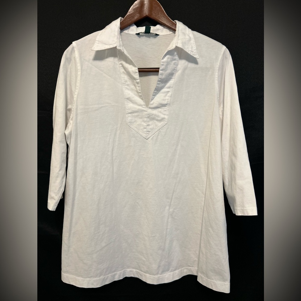 Lauren Ralph Lauren 3/4” Sleeve White Blouse V Neck Size 1X